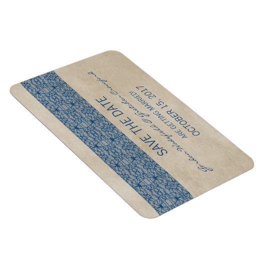 Rustic Lace Save the Date Magnet, Blue Magneet (Rechterzijde)