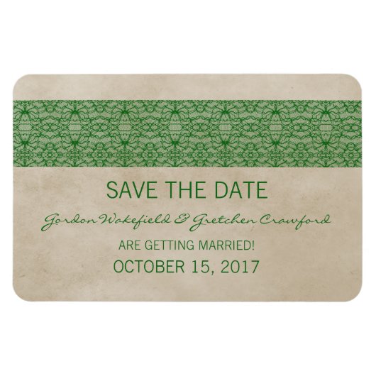 Rustic Lace Save the Date Magnet, Green Magneet (Horizontaal)