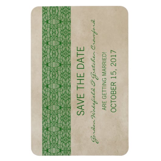 Rustic Lace Save the Date Magnet, Green Magneet (Verticaal)