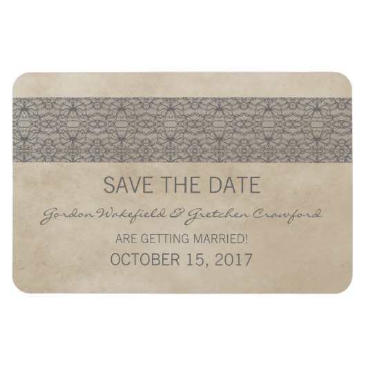 Rustic Lace Save the Date Magnet, Grey Magneet (Horizontaal)