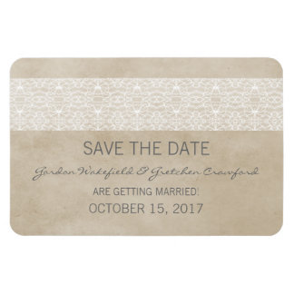 Rustic Lace Save the Date Magnet, Ivory Magneet