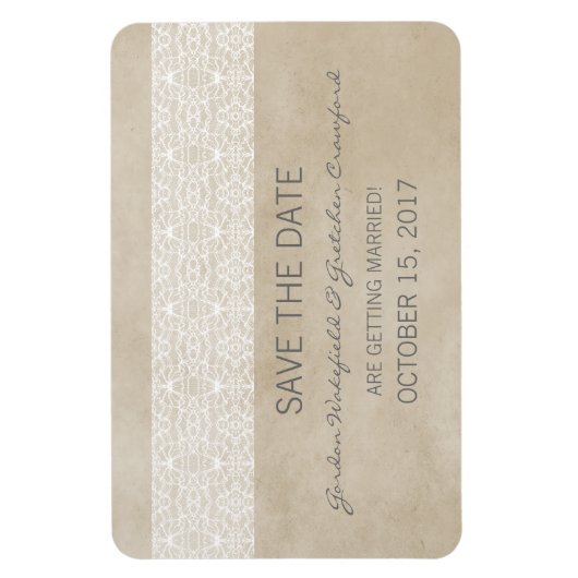 Rustic Lace Save the Date Magnet, Ivory Magneet (Verticaal)