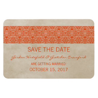 Rustic Lace Save the Date Magnet, Oranje Magneet