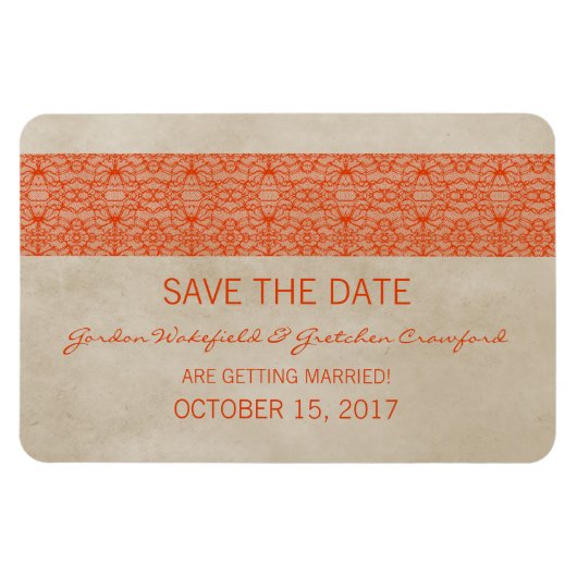 Rustic Lace Save the Date Magnet, Oranje Magneet (Horizontaal)