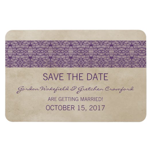 Rustic Lace Save the Date Magnet, Paars Magneet (Horizontaal)