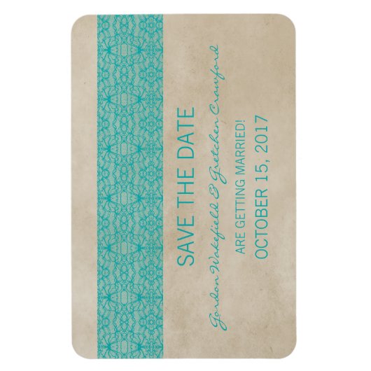Rustic Lace sparen de Blauwgroen Datum Magnet Magneet (Verticaal)