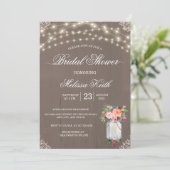 Rustic Lace String Lights Mason Jar Vrijgezellenfe Kaart (Staand voorkant)