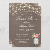 Rustic Lace String Lights Mason Jar Vrijgezellenfe Kaart (Voorkant / Achterkant)