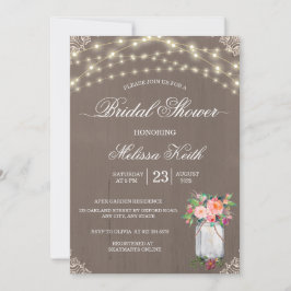 Rustic Lace String Lights Mason Jar Vrijgezellenfe Kaart
