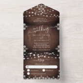 Rustic Lace & String Lights op het houtwacht All In One Uitnodiging (Binnen)
