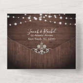 Rustic Lace & String Lights op het houtwacht All In One Uitnodiging (Achterkant)