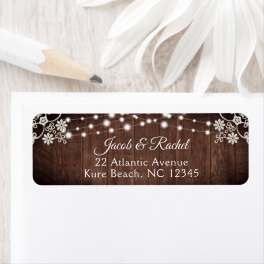 Rustic Lace & String Lights Wedding Address Label (Insitu)