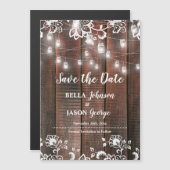Rustic Lace String Lights Wedding Save the Date Magnetische Uitnodiging (Voorkant / Achterkant)