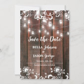 Rustic Lace String Lights Wedding Save the Date Magnetische Uitnodiging (Voorkant)
