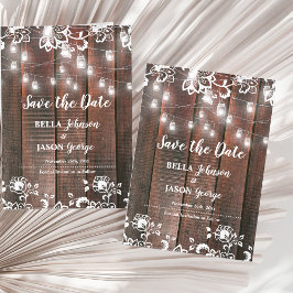 Rustic Lace String Lights Wedding Save the Date Magnetische Uitnodiging