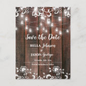 Rustic Lace String Lights Wedding Save The Date Uitnodiging Briefkaart (Voorkant)