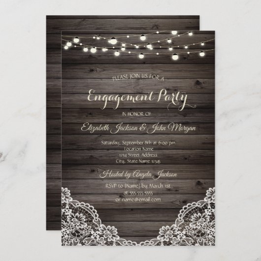 Rustic Lace, String Lights Wood Kaart (Voorkant / Achterkant)