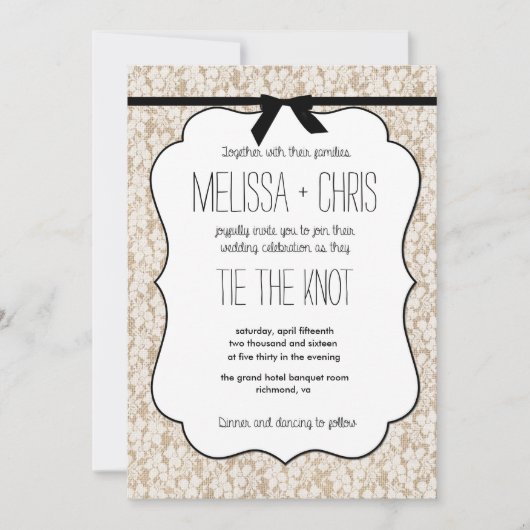 Rustic Lace Stropdas The Knot Wedding Invitation Kaart (Voorkant)