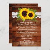 Rustic Lace Sunflower Wedding Invitation Kaart (Voorkant / Achterkant)