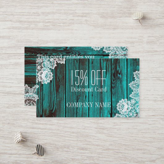rustic lace turquoise blue barn wood discount kortingskaartje (Voorkant / Achterkant in situ)