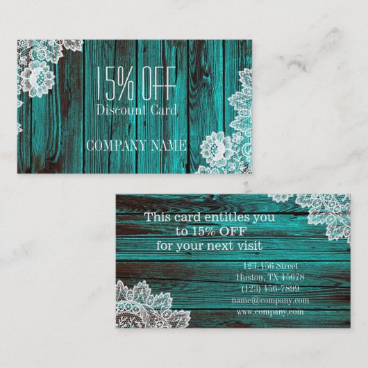 rustic lace turquoise blue barn wood discount kortingskaartje (Voorkant / Achterkant)