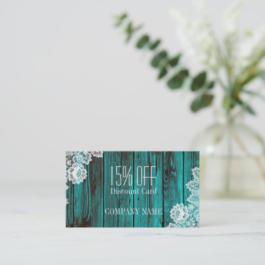 rustic lace turquoise blue barn wood discount kortingskaartje (Staand voorkant)