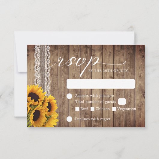 Rustic Lace & Twine Country Sunflower Wedding RSVP (Voorkant)