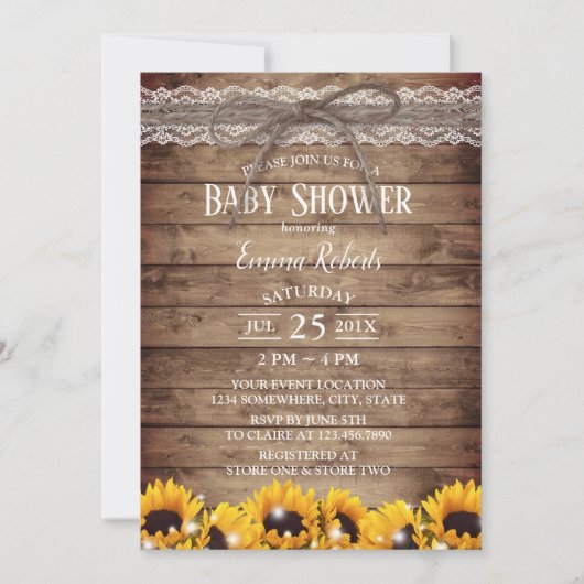 Rustic Lace & Twine Sunflower Floral Baby shower Kaart (Voorkant)