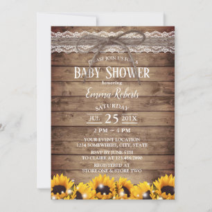 Rustic Lace & Twine Sunflower Floral Baby shower Kaart