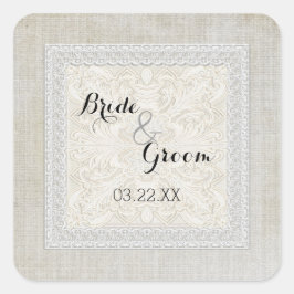 Rustic Lace w Aged Linen country legance Vierkante Sticker