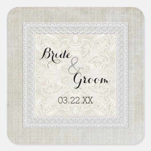 Rustic Lace w Aged Linen country legance Vierkante Sticker (Voorkant)