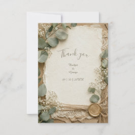 Rustic Lace Waszegel Eucalyptus Bruiloft Bedankkaart