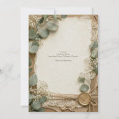 Rustic Lace Waszegel Eucalyptus Bruiloft Kaart (Achterkant)