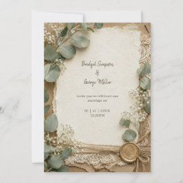 Rustic Lace Waszegel Eucalyptus Bruiloft Kaart