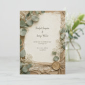 Rustic Lace Waszegel Eucalyptus Bruiloft Kaart (Staand voorkant)