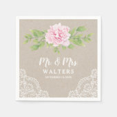 Rustic Lace Waterverf Pink Peony Flower | Servet (Voorkant)