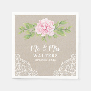 Rustic Lace Waterverf Pink Peony Flower   Servet