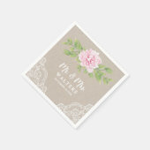 Rustic Lace Waterverf Pink Peony Flower | Servet (Hoek)