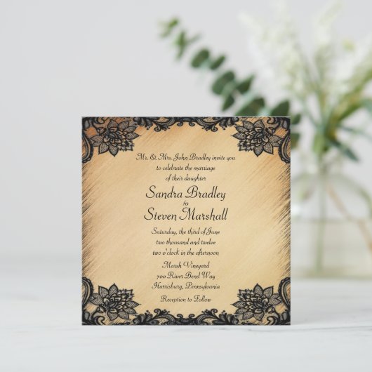 Rustic Lace Wedding Invitation Kaart (Staand voorkant)