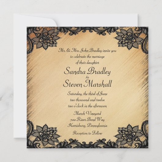 Rustic Lace Wedding Invitation Kaart (Voorkant)
