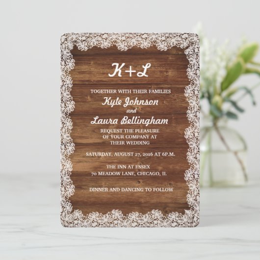 RUSTIC LACE WEDDING INVITATION KAART (Staand voorkant)