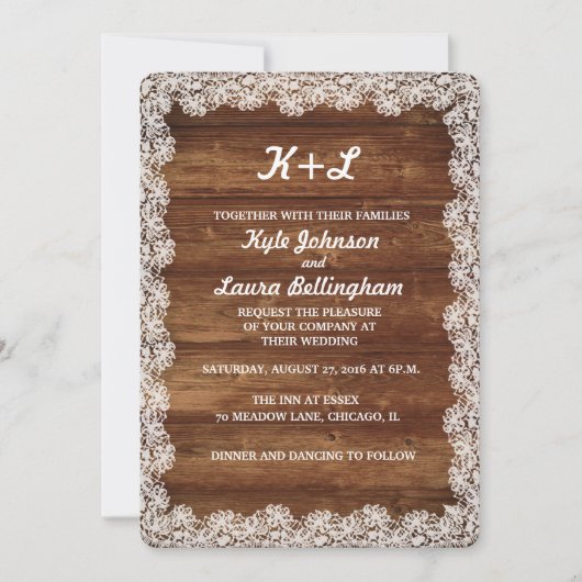 RUSTIC LACE WEDDING INVITATION KAART (Voorkant)