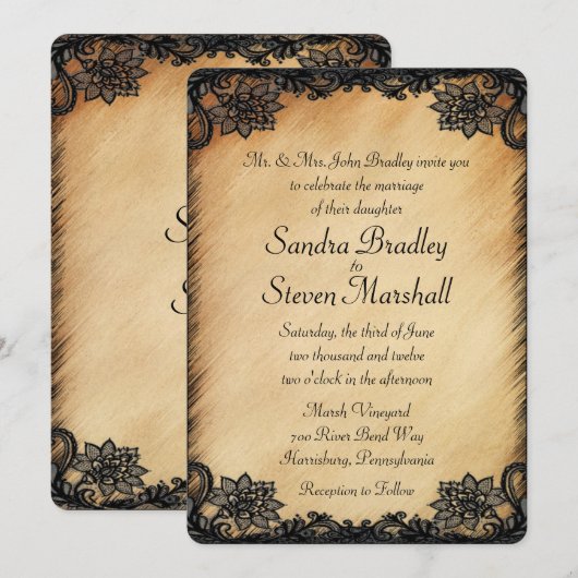 Rustic Lace Wedding Invitation Kaart (Voorkant / Achterkant)