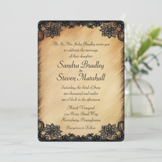 Rustic Lace Wedding Invitation Kaart (Staand voorkant)