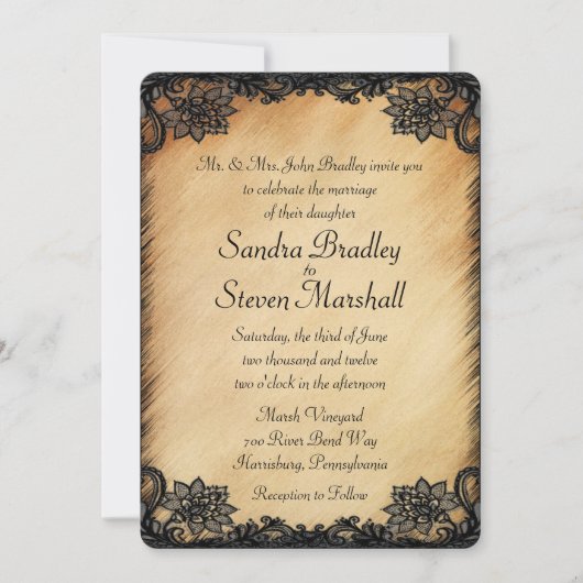 Rustic Lace Wedding Invitation Kaart (Voorkant)