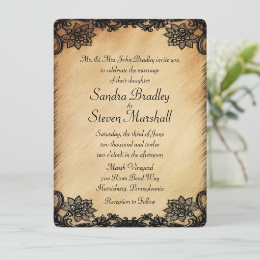 Rustic Lace Wedding Invitation Kaart (Staand voorkant)