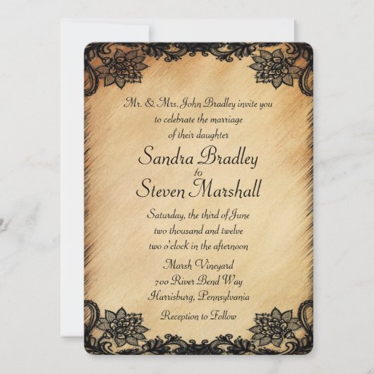 Rustic Lace Wedding Invitation Kaart (Voorkant)