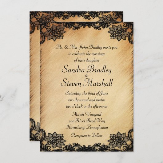 Rustic Lace Wedding Invitation Kaart (Voorkant / Achterkant)