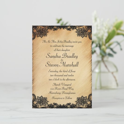 Rustic Lace Wedding Invitation Kaart (Staand voorkant)