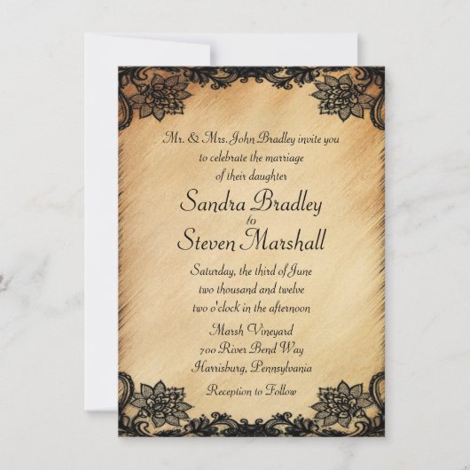Rustic Lace Wedding Invitation Kaart (Voorkant)